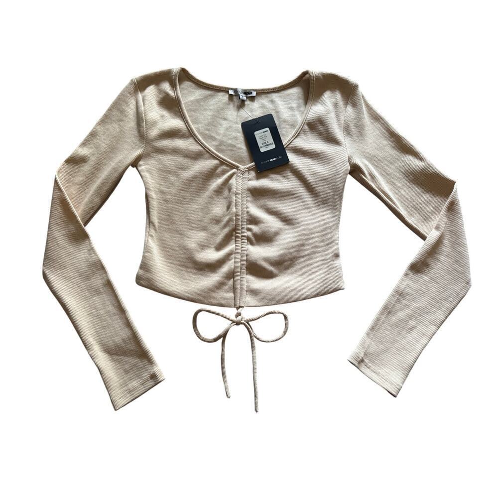 NWT Ribbed L/S cropped with front center boning drawstring form fitting size sm.